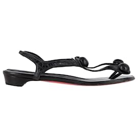 Christian Louboutin- Christian Louboutin Thong Ankle Strap Sandals in Black Leather-Black