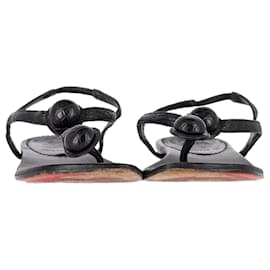 Christian Louboutin- Christian Louboutin Thong Ankle Strap Sandals in Black Leather-Black