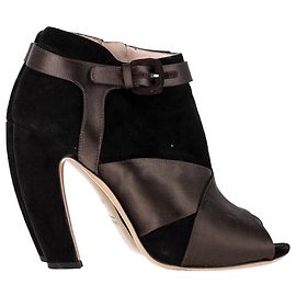 Botas ankle peep-toe Miu Miu em cetim e camurça marrom Marrom