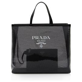 Prada Sequin Mesh Logo Large Tote Black