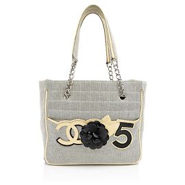Chanel Vintage Canvas Camellia No. 5 Tote Blue