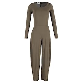 Saint Laurent- Saint Laurent Wide-Leg Long Sleeve Jumpsuit in Olive Silk-Green,Olive green