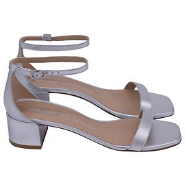 Stuart Weitzman Nudist Block Sandals in Silver Leather Silvery Metallic