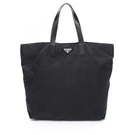 Prada-Prada Tote Bag Nylon Saffiano Leather Tote Bag-Black