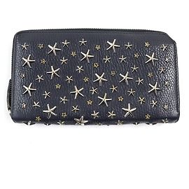 Jimmy Choo Crystal star studded Calf leather zip wallet Blue