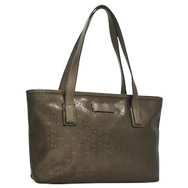 GUCCI GG Implementation Tote Bag PVC Khaki Silver 211138 Auth sw1132 Silvery Khaki