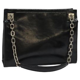 BALLY Chain Tote Bag Leather Black Silver Auth 132476 Black Silvery
