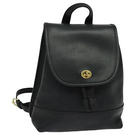Coach Mochila de couro preta e dourada Auth 132125 Preto Dourado