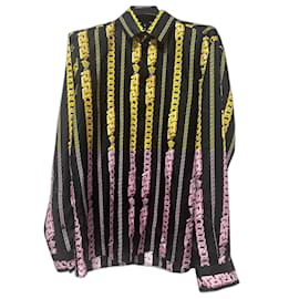 Versace-Camisa de seda com corrente Versace-Preto,Amarelo