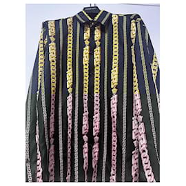 Versace-Camisa de seda com corrente Versace-Preto,Amarelo