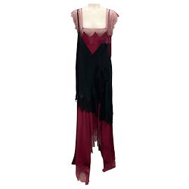 Langes Spitzenkleid in Burgunderrot / Schwarz 2019 von Lanvin Bordeaux