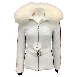 Chloé Chloe x Fusalp White Belted Shearling Trimmed Quilted Ski Jacket White
