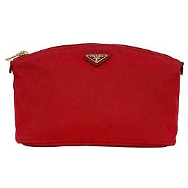 Prada Canapa Pouch Red Leather and Canvas Red