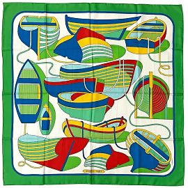Sciarpa Hermès Carré 90 Bianco Blu Verde