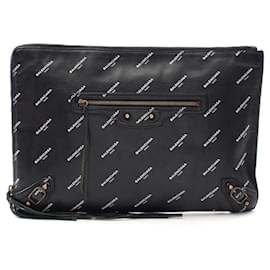 Balenciaga-Clutch de couro com estampa de logo Balenciaga-Preto