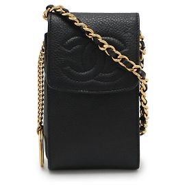 Borsa a spalla in pelle caviar Chanel con catena Nero