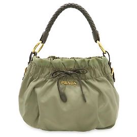 Bolsa 2 em 1 de nylon e couro com fita franzida Prada Verde