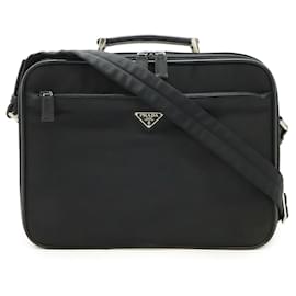 Prada-Prada Nylon Leather Triangle Logo Briefcase-Black