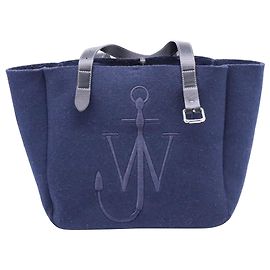 JW Anderson Belt Logo Embroidered Tote Bag in Navy Blue Wool Blue Navy blue