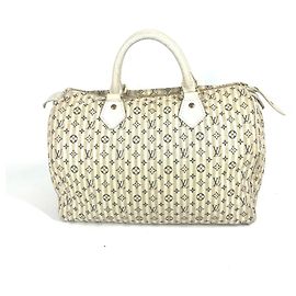 Bolsa Boston Mini Lin Monograma Louis Vuitton Branco Azul marinho