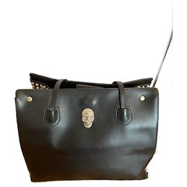 Bolsa tote de couro preto com crânio de cristal e studs Philipp Plein Preto