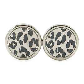 Cartier Leopard Print Round Cufflinks Brown Silvery