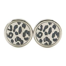 Cartier-Abotoaduras redondas com estampa de leopardo Cartier-Marrom,Prata