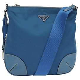 PRADA Shoulder Bag Nylon Blue Silver Auth 132289 Silvery Blue