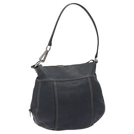 PRADA Shoulder Bag Leather Navy Silver Auth 132232 Silvery Navy blue