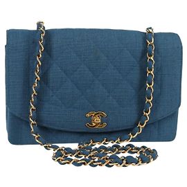 CHANEL Borsa a Spalla Diana Flap in Tela Blu Oro CC Auth 132485SM Blu D'oro