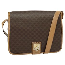 Céline Bolsa de Ombro em Lona Macadam CELINE em Couro PVC Marrom Dourado Auth 134526 Marrom Dourado