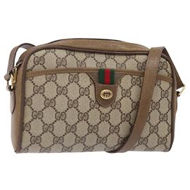 Gucci Bolsa Sherry Line GG Supreme Web em PVC bege e dourado 116 02 089 Auth BA4187 Bege Dourado