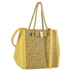 Bolsa Vala Chain de couro 2 em 1 dourado amarelo Auth 132893V da Salvatore Ferragamo Dourado Amarelo