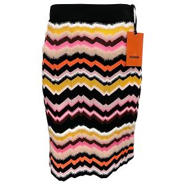 Saia de tricô zig zag chevron multicolorida preta / rosa Missoni 2024 Multicor