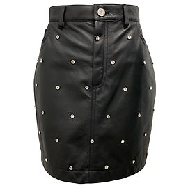 Saia de couro de cordeiro preto adornada com cristais Alexandre Vauthier Preto