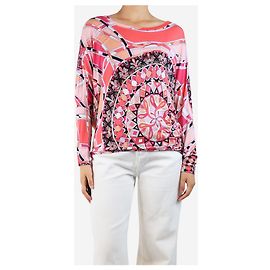 Emilio Pucci Top drapeado con estampado de firma rosa - tamaño UK 10 Rosa