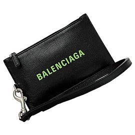 Balenciaga Black Leather Card Case Black
