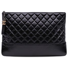 Chanel Nero Grande Clutch Gabrielle O in Pelle Invecchiata Nero