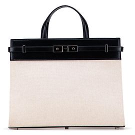 Bolsa tote Manhattan pequena em lona marrom da Saint Laurent Marrom Preto Bege
