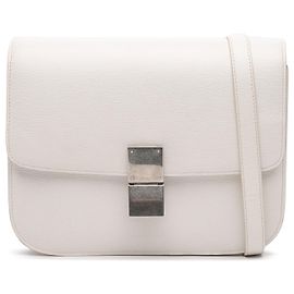 Céline Celine Branco Médio Couro de Bezerro Caixa Clássica Branco