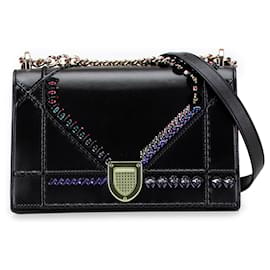 Dior-Dior Black Medium Calfskin Crystal Embroidered Diorama Flap-Black
