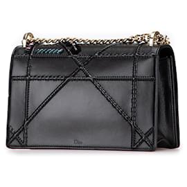 Dior-Dior Black Medium Calfskin Crystal Embroidered Diorama Flap-Black