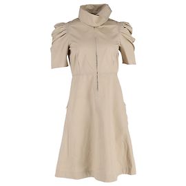 Céline Vestido midi com zíper meia Celine dos anos 2010 em algodão bege Bege