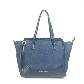 Borsa in denim e pelle Salvatore Ferragamo Nero Blu