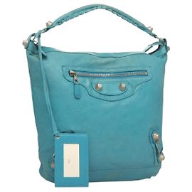 BALENCIAGA Le Grand Sac à Main en Cuir Bleu 173081 Auth 131376 Bleu