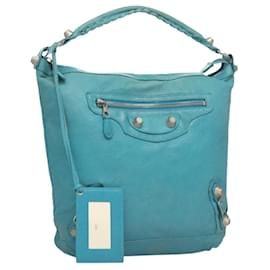 Balenciaga-BALENCIAGA The Giant Day Hand Bag Leather Blue 173081 Auth 131376-Blue