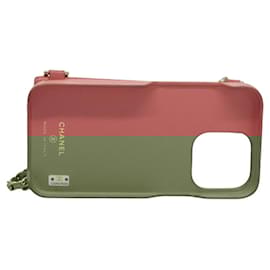 Chanel-CHANEL Matelasse Chain iPhone Case Lamb Skin Pink CC Auth PP819-Pink