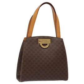 Céline Bolsa de mão em lona Macadam CELINE em couro PVC marrom dourado Auth 134810 Marrom Dourado
