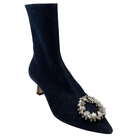 Wandler Dark Blue Denim Crystal Embellished Ankle Boots Blue