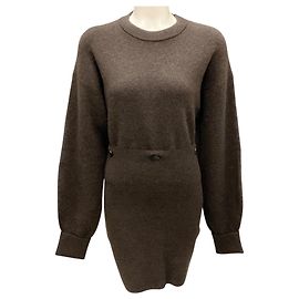 Robe Mini Compact en Laine Mérinos de Nanushka Coffee Strahe Marron